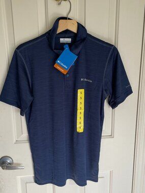 NEW Columbia Mens Short Sleeve Polo Shirt S NWT UPF 50+ Omni Shade Wick Navy